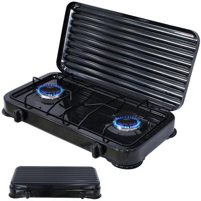 Melko Gaskocher 2 flammig mit Deckel Camping Kochfeld Outdoor Schwarz Metall Blackout Image