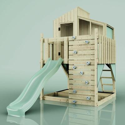 Polarplay - Rebo Spielturm aus Holz mit Wellenrutsche Outdoor Klettergerüst mit Plattform,