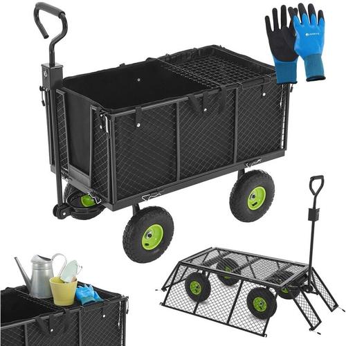 Juskys - Metall Gartenwagen 550 kg belastbar - Handwagen mit Luftreifen, Plane & Handschuhen