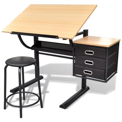 Vidaxl - Zeichentisch mit neigbarer Tischplatte 3 Schubladen und Hocker Image