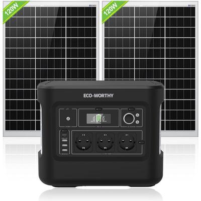 Eco-worthy - 1000W(Spitze 2000W) 1024Wh Portable Power Station mit 2 x 120W Solarpanel, Tragbares Image