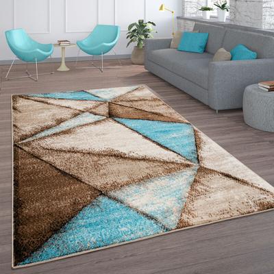 Paco Home - Teppich Wohnzimmer Vintage Kurzflor Marokkanische Muster Raute Türkis Braun 60x100 cm, Image
