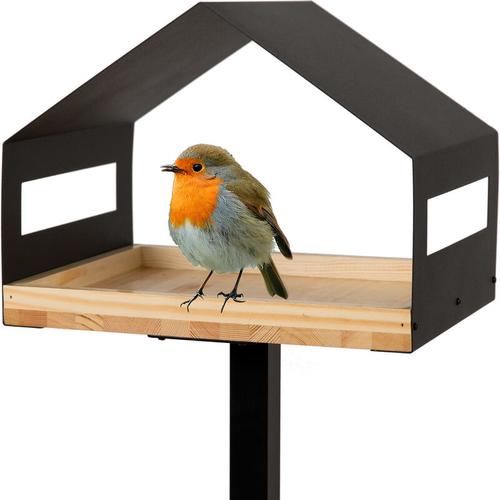 Wondermake - Design Vogelhaus mit Ständer aus Metall und Holz wetterfest, modernes Vogelfutterhaus