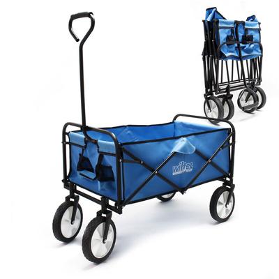 Wiltec Faltbarer Bollerwagen in Blau, Faltbollerwagen mit Kunststoffreifen und Handgriff, Image