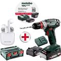 Metabo Akku Bohrschrauber BS 18V Q 2x 2,0 Ah Li-Ion Akkus + Bluetooth Kopfhörer