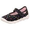 Hausschuh SUPERFIT "BUBBLE WMS: Mittel", Kinder, Gr. 26, bunt (schwarz bunt metallic), Baumwolle, metallic, gepunktet, modisch, Schuhe, Kindergartenschuh mit Klett, Sternchen, Größenschablone zum Download