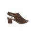 Franco Sarto Heels: Slingback Chunky Heel Boho Chic Brown Solid Shoes - Women's Size 9 - Open Toe