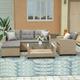 Patio Furniture Outdoor Sets 4 Piece Conversation Set Wicker Ratten Sectional Sofa with Seat Cushion Tempered Glass Coffee Table