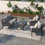 Outdoor Patio Sofa Patio Furniture Sets Rope Sofa Furniture with Tempered Glass Table Patio Conversation Set Deep Seating with Thick Cushion for Backyard Porch Balcony Grey
