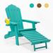 TALE Folding Adirondack Chair with Pullout Ottoman with Cup Holder Oversized Poly Lumber for Patio Deck Garden Backyard Furniture Easy to Install GREEN.