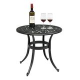 LemoHome Patio End Table Side Table Cast Aluminum Cocktail Table Outdoor Bar Table Black