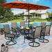 & William Patio Dining Set 8 Pieces Outdoor Metal Furniture Set with 13ft Double-Sided Patio Umbrella Beige 6 x Swivel Patio Dining Chairs 1 Wood Like Umbrella Table for Patio Lawn