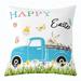 YST Happy Easter Throw Pillow Cover Kawaii Easter Bunny Pillow Cover Easter Eggs Decorative Pillow Cover Spring Floral Butterfly Blue Truck Cushion Cover for Kids 22x22 Inch