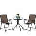 Elegant Round Glass Table Dining Set Grey 3-Piece Outdoor Patio Bistro Set Foldable Chairs Porch Garden Furniture