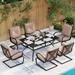 7 Piece Outdoor Patio Dining Set 6 Spring Motion Cushion Chairs 1 Rectangular Table with 1.57 Umbrella Hole Furniture Sets for Lawn Backyard Garden Red