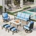 Sophia&William 6 Piece Patio Conversation Set Outdoor Table and Swivel Chairs Furniture Set with Ottomans Blue