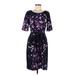 L.K. Bennett Casual Dress Scoop Neck Short sleeves: Purple Floral Dresses - Women's Size 6