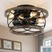 Oaks Aura Farmhouse 5-Light Cage Rustic Wood Chandelier Adjustable Industrial Pendant Ceiling Light for Kitchen Dining Room Ceiling Fan - Weathered