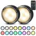 LED Puck Lights with Remote Control Battery Operated Wireless Closet Lights Under Cabinet Lights Stick on Tap Light Push Lights Color Changing Under Counter Lights for Kitchen 2 Pack - Black