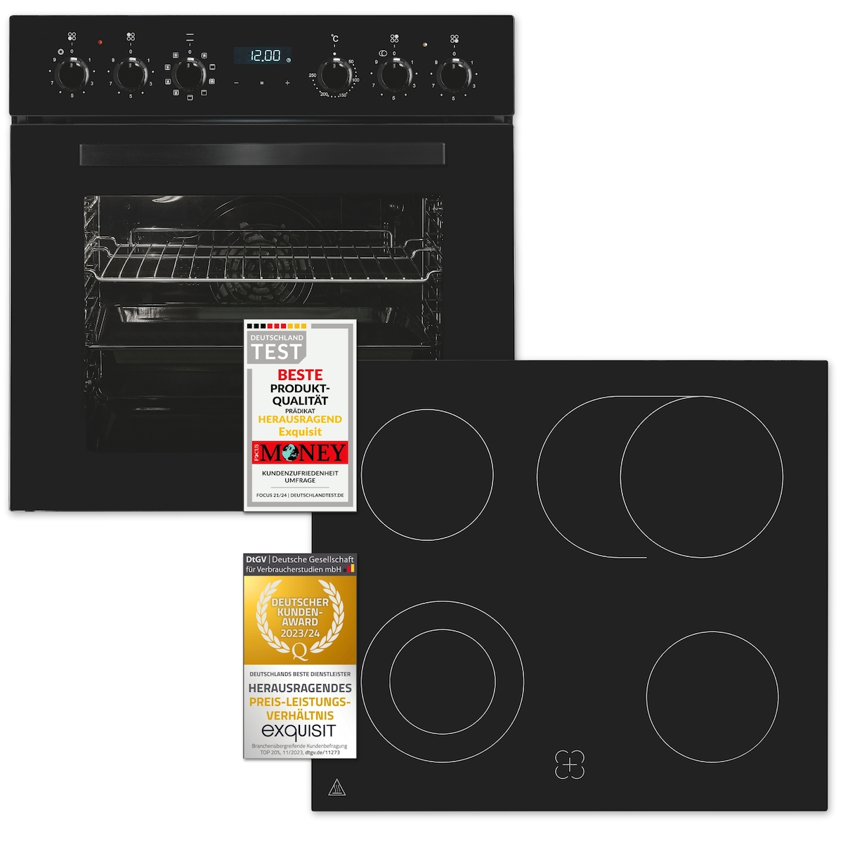 Exquisit Herd-Set EHE285-HBZ-020-Set schwarz | Energieeffizienzklasse A | 75 l Garraum | Glaskeramik Kochfeld | Herd-Set 60 cm Image