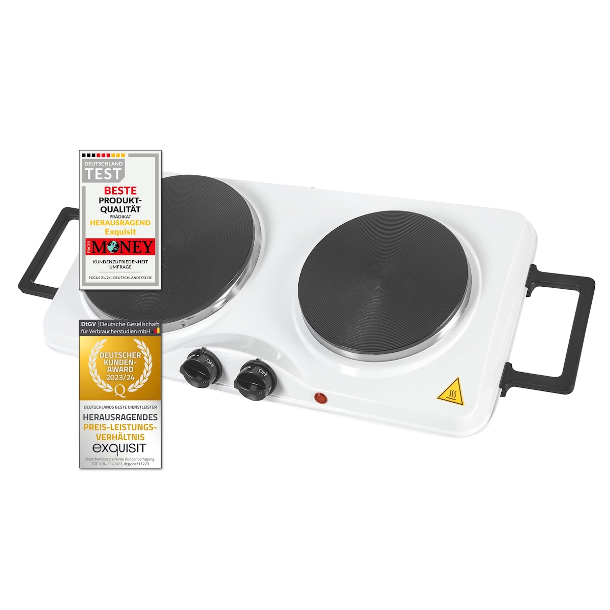 Exquisit Kochplatte KP 3202 we | Massekochfeld | 2 Platten | Leistung 2500 Watt | weiß Image