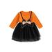 Thaisu Halloween Girls Casual Dress with Long Sleeves and Bow Patchwork for Fall