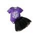 Canis Round Neck Short Sleeve Romper with Star Print and Tulle Skirt Perfect for Halloween