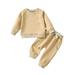 RYRJJ Baby Boy Girl Clothes Toddler Fall Winter Sweatsuit Outfits Solid Color Crewneck Sweatshirt and Jogger Pants Set(Beige 2-3 Years)