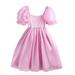 Fattazi Summer Toddler Girl Puff Sleeve Tulle Princess Dress Square Neck Bubble Sleeve Mesh Ruffle Dress Prom For Party