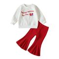 Elainilye Fashion Baby Girl s Outfits Long Sleeve Letters Print Tops with Flared Pants Fall Outfits Suitable For 0-3 Years Old White