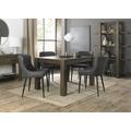 Bentley Designs Turin Dark Oak 4-6 Seater Extending Dining Table with 4 Cezanne Dark Grey Faux Leather Chairs - Sand Black Legs