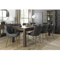 Bentley Designs Turin Dark Oak 6-10 Seater Extending Dining Table with 8 Cezanne Dark Grey Faux Leather Chairs - Gold Legs