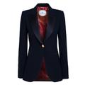 Women's Blue Single Breasted Premium Crepe Navy Blazer With Satin Flaps Carlotta Extra Small The Extreme Collection
