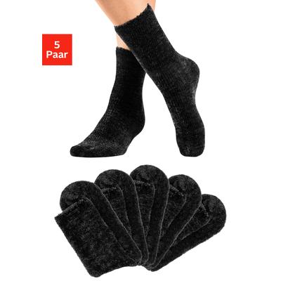 Kuschelsocken LAVANA, Damen, Gr. 39-42, schwarz (5x schwarz), Obermaterial: 92% Polyester, 6% Polyamid, 2% Elasthan, unifarben, elastisch, Socken, Bettsocken aus weichem, leicht glänzendem Chenillegarn Image