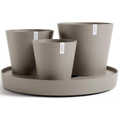 Blumentopf ECOPOTS "Dubai Taupe", grau (taupe), B:56,5cm H:30,7cm T:56,5cm Ø:26,1cm, Kunststoff, Pflanzgefäße, für innen