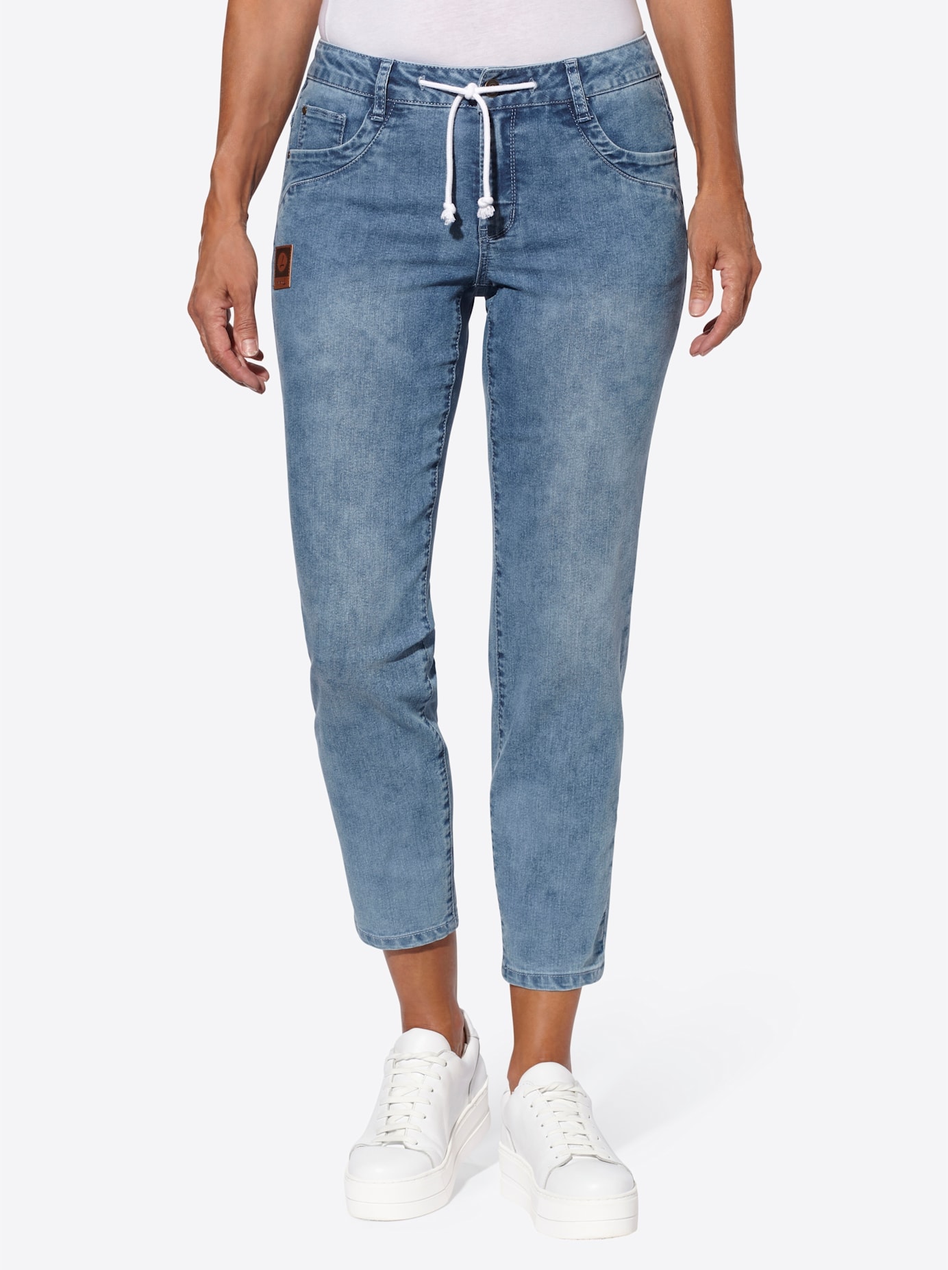 5-Pocket-Jeans CASUAL LOOKS, Damen, Gr. 48, Normalgrößen, blau (blau, bleached), 81% Baumwolle, 17% Polyester, 2% Elasthan, unifarben, lang, Jeans 5-Pocket-Jeans
