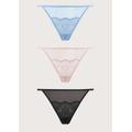 HSIA Blossom Floral Lace Mesh Cheeky Sexy String Thongs - 3 Pack - M / Storm Blue+Dark Pink+Black