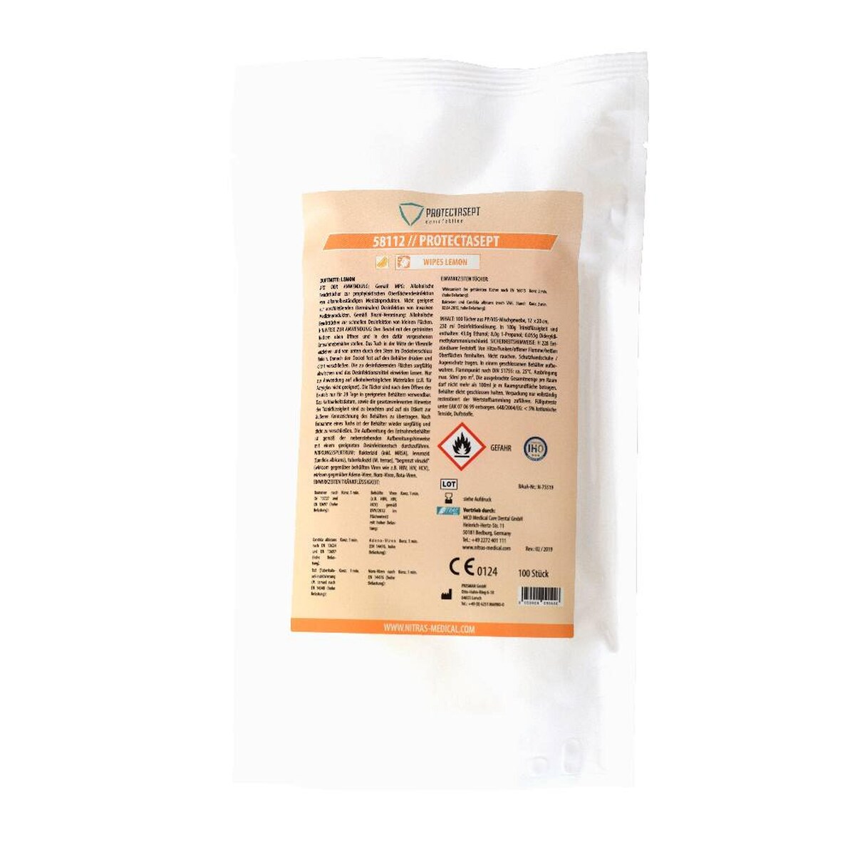 MCD Medical Care Dental GmbH Nitras Medical Protectasept | 12 Nachfüllpacks Desinfektionstücher | lemon Image