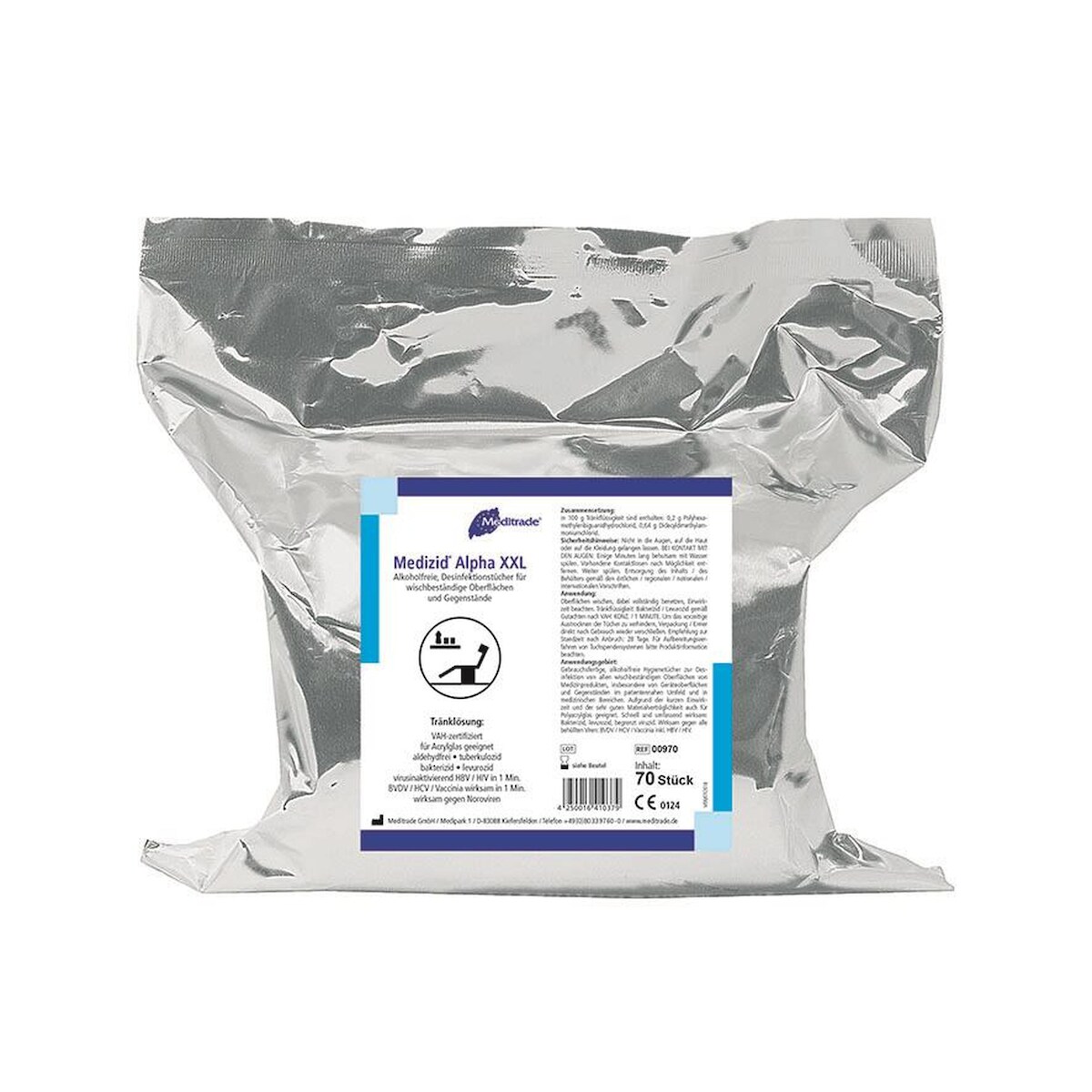 Meditrade Medizid Alpha + - alkoholfreie Desinfektionstücher - 26 x 29 cm - 6 x 70 Tücher Image