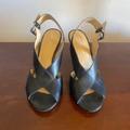 Michael Kors Shoes | Michael Kors Suede Becky Open Toe Crisscross Sling Back Heel Size 7.5 | Color: Black | Size: 7.5