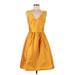 Alfred Sung Cocktail Dress - Fit & Flare V Neck Sleeveless: Yellow Print Dresses - Women's Size 8