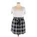 Ultra Flirt Casual Dress - Mini Scoop Neck Short sleeves: White Plaid Dresses - Women's Size 2X