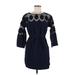 Ann Taylor LOFT Casual Dress - Shift Crew Neck 3/4 sleeves: Blue Dresses - Women's Size Small