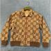 Gucci Jackets & Coats | Gucci Logo-Jacquard Leather Trimmed Canvas Bomber Jacket | Color: Brown/Tan | Size: 54