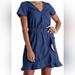 J. Crew Dresses | J. Crew Mercantile Chambray Dress Short Sleeve Ruffle Faux Wrap Dress Size Xs | Color: Blue | Size: Xs