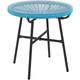 Table basse ronde de jardin en résine aspect rotin métal et plateau verre trempé ø 50 x 50H cm bleu