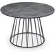 Ilayda - Table à manger ronde effet marbre gris pied central design métal noir