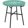 Table basse ronde de jardin en résine aspect rotin métal et plateau verre trempé ø 50 x 50H cm vert