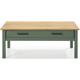 Table basse en pin massif ciré avec rangements coloris naturel/vert foncé - Longueur 100 x