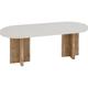 Decowood - Table basse en microciment de couleur blanc cassé avec des pieds en bois de chêne foncé